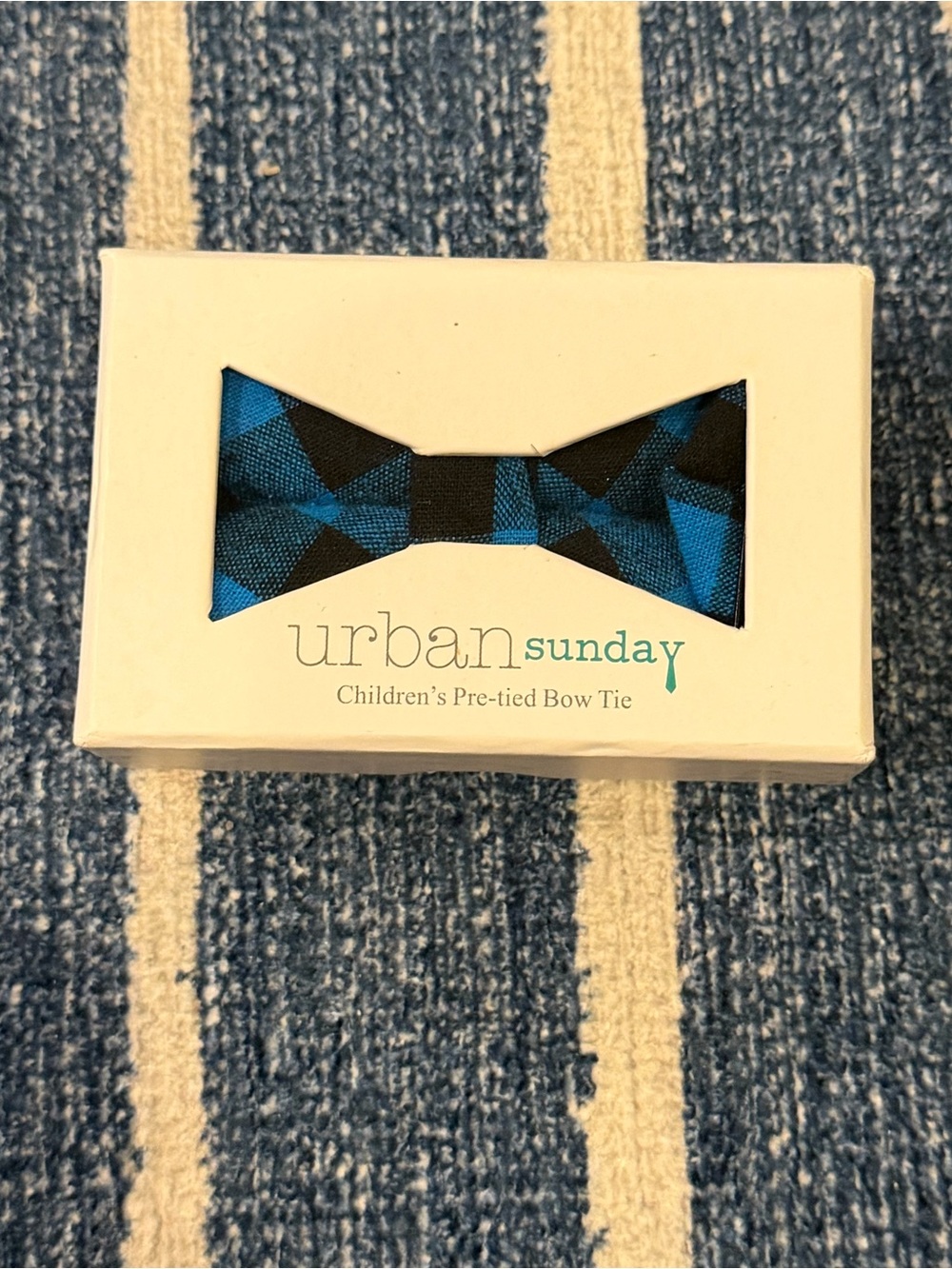 Urban Sunday Boys Blue Black Plaid Pre-Tied Bow Tie